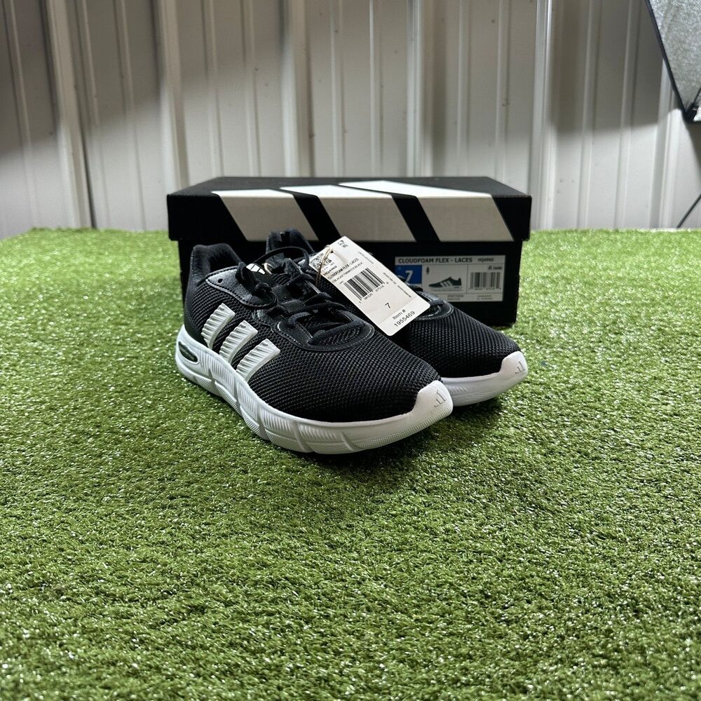 Adidas Cloudfoam Flex Women's Size 7 Black White Lace-Up Sneakers HQ4960 NIB